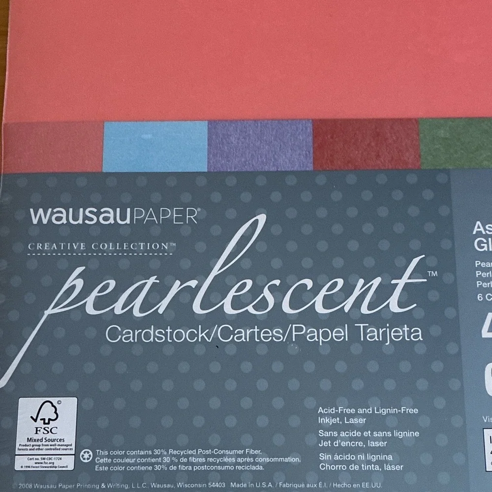 Wausau Paper Pearlescent Astrobrights Glisten Cardstock 65 lb 48 Sheets 6 Colors - Picture 2 of 10